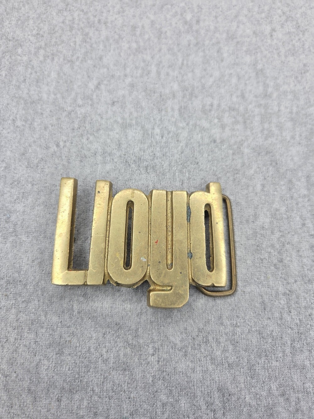 Vintage 1970s Lloyd Solid Brass Name Belt Buckle Cutout Script Letters